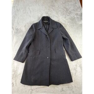 Anne Klein Pea Coat Women 4P Black Wool Blend Button Front Long Sleeve Jacket